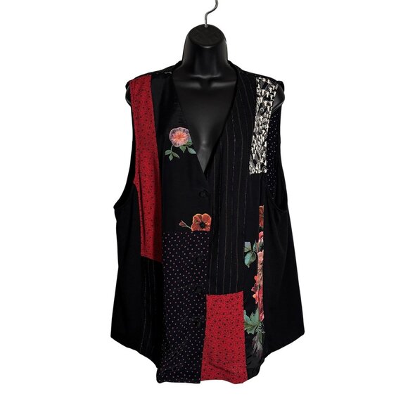 Carole Little Tops - Vintage Colorblock Floral Patchwork Vest By Carole Little 14W